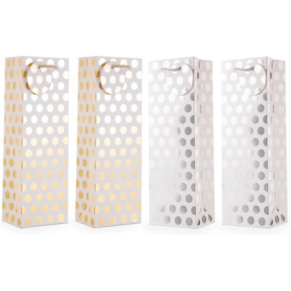 12PCS Metallic Gold Sliver Foil Champagne Wine Gift Bags Bulk 14 x4.75x3.5 Inch - Picture 6 of 6